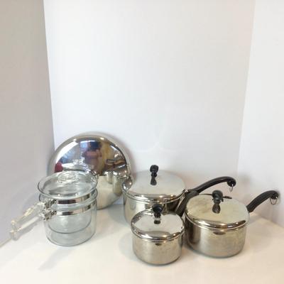 8197 Pyrex Double Boiler  & Farberware Sauce Pans