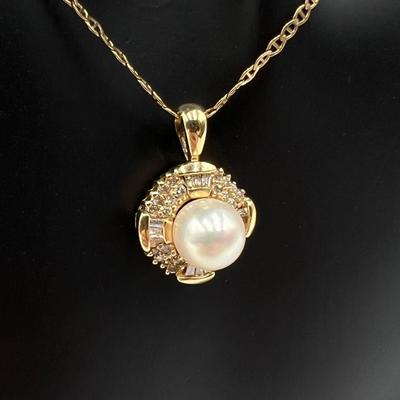 14K YG ~ Pearl Diamond Pendant & 18.5