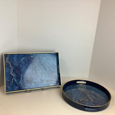 8208 Navy and Gold Faux Marble Trays