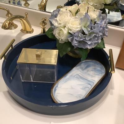 8207 Navy Tray with Gold Handles
