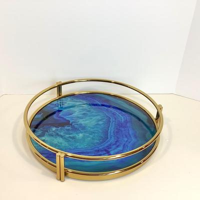 8212 NEW Faux Blue Agate Ottoman Tray