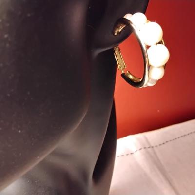 Pearl Beads and Gold Tone Hoops