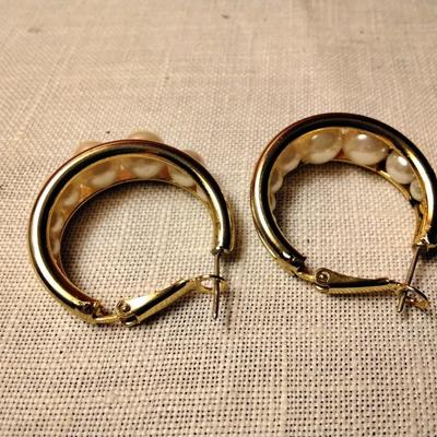 Pearl Beads and Gold Tone Hoops