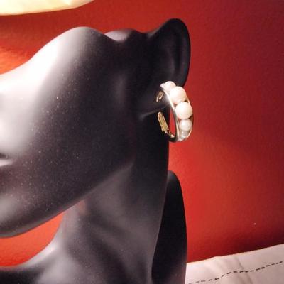 Pearl Beads and Gold Tone Hoops