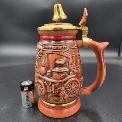 Vintage Bell On Lid Firefighters Beer Stein