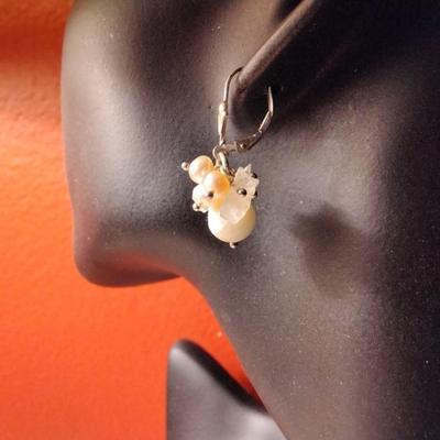 Sterling Silver Pearl, Mother of Pearl and Moonstone Earrings