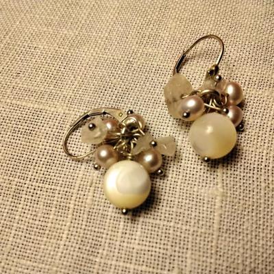 Sterling Silver Pearl, Mother of Pearl and Moonstone Earrings