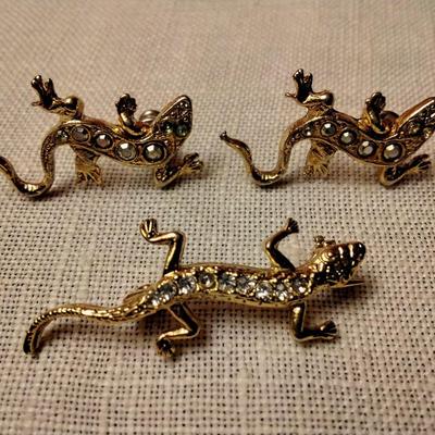 Gecko Earrings and Brooch