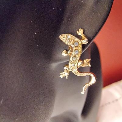 Gecko Earrings and Brooch