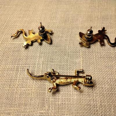 Gecko Earrings and Brooch