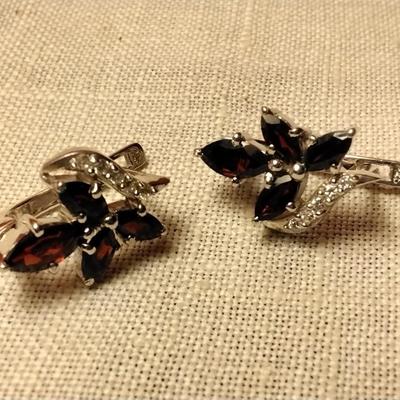 Gorgeous Garnet and White Sapphire Sterling Silver Earrings