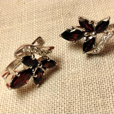 Gorgeous Garnet and White Sapphire Sterling Silver Earrings