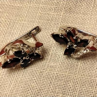 Gorgeous Garnet and White Sapphire Sterling Silver Earrings
