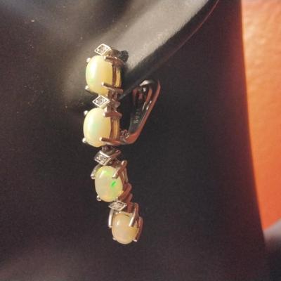 Opal Dangle Sterling Silver Earrings