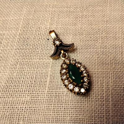 Gorgeous Emerald and White Sapphire in 14k/Sterling Silver