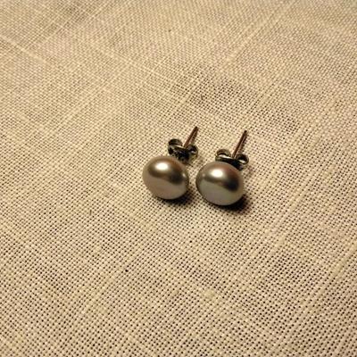 Silver Button Pearl Earrings On Sterling Silver Posts