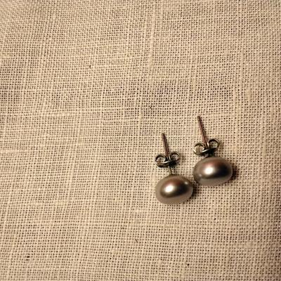 Silver Button Pearl Earrings On Sterling Silver Posts