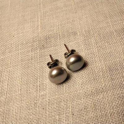 Silver Button Pearl Earrings On Sterling Silver Posts