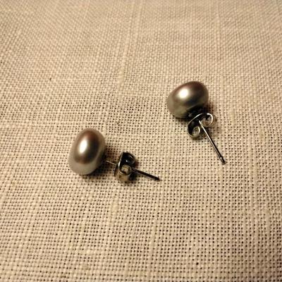 Silver Button Pearl Earrings On Sterling Silver Posts