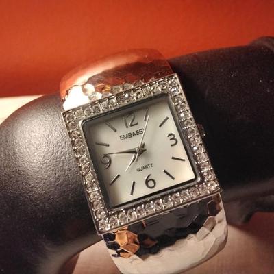 Embassy Cuff Watch With Mother Of Pearl Face