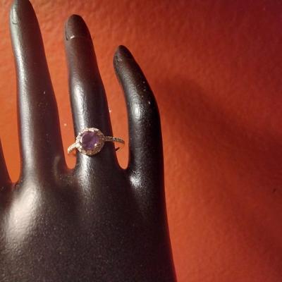 Stunning Amethyst and Diamond Ring 14k/925 Size 7.5