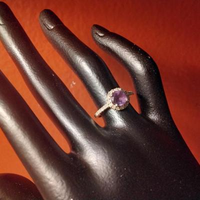 Stunning Amethyst and Diamond Ring 14k/925 Size 7.5