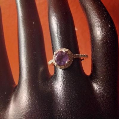 Stunning Amethyst and Diamond Ring 14k/925 Size 7.5