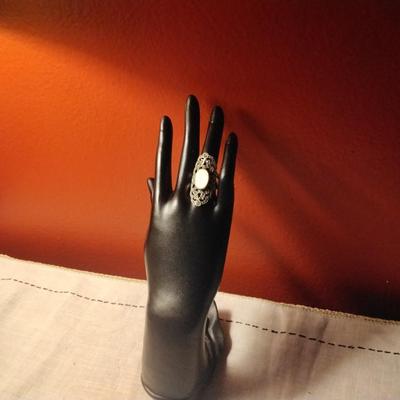 Mother of Pearl and Marcasite Sterling Silver Ring Size 8