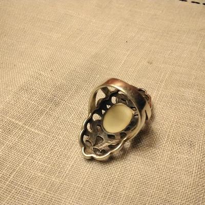 Mother of Pearl and Marcasite Sterling Silver Ring Size 8
