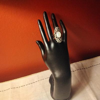 Mother of Pearl and Marcasite Sterling Silver Ring Size 8