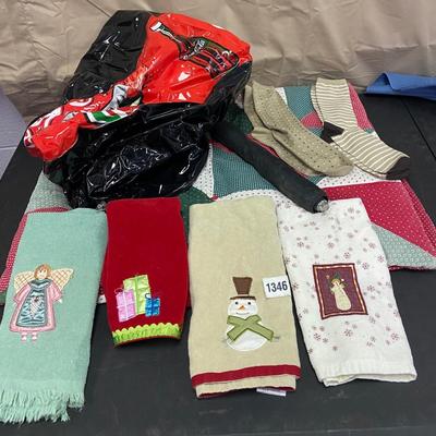 Coke blow up bottle and Christmas Towel