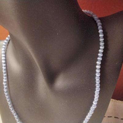 16" Blue Cats Eye With Baroque Pearl