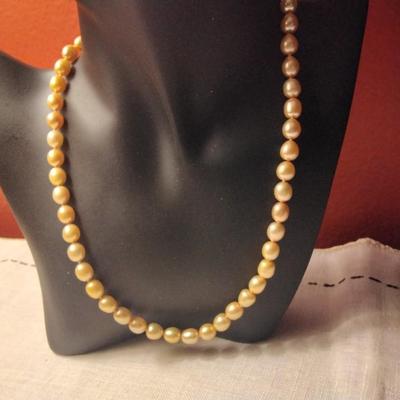17" Champagne High Sheen Pearl Necklace With Unique Clasp
