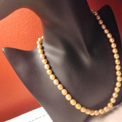 17" Champagne High Sheen Pearl Necklace With Unique Clasp