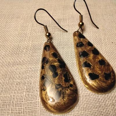 Gold and Black Enamel Earrings
