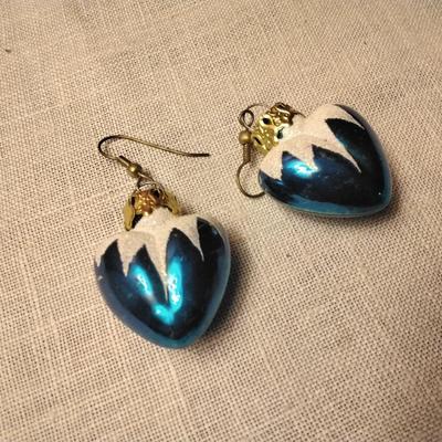 Blue Frosted Heart Ornament Earrings