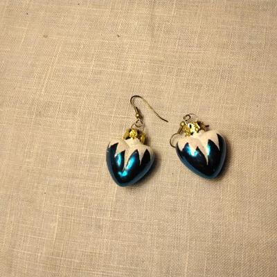 Blue Frosted Heart Ornament Earrings