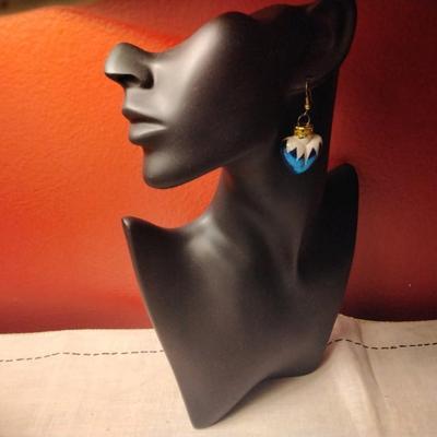 Blue Frosted Heart Ornament Earrings