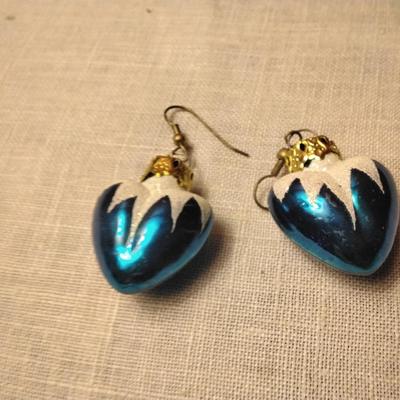 Blue Frosted Heart Ornament Earrings