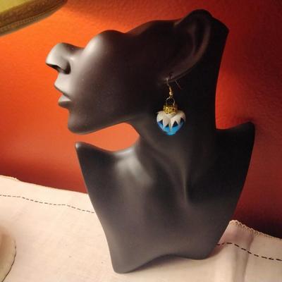 Blue Frosted Heart Ornament Earrings