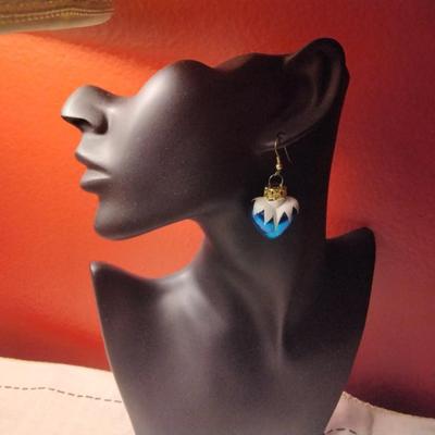 Blue Frosted Heart Ornament Earrings