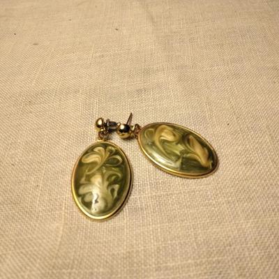 Green and Gold Enamel Swirl Earrings