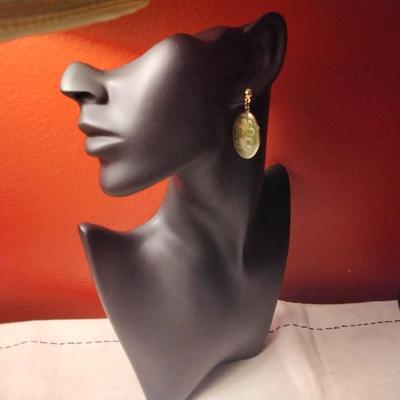 Green and Gold Enamel Swirl Earrings