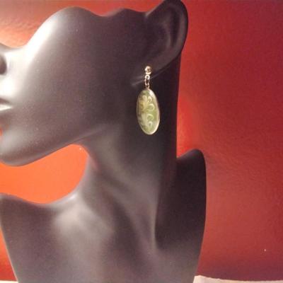 Green and Gold Enamel Swirl Earrings