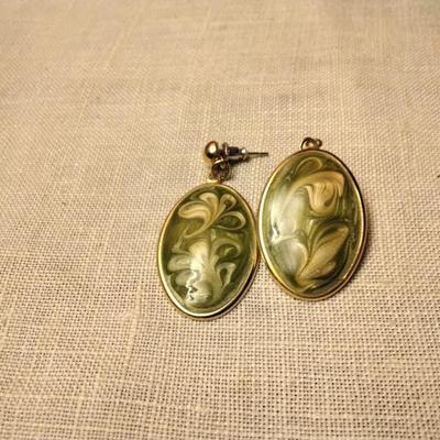 Green and Gold Enamel Swirl Earrings