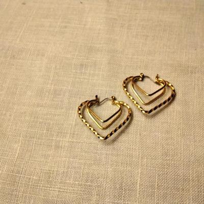 Gold Tone 3D Heart Earrings
