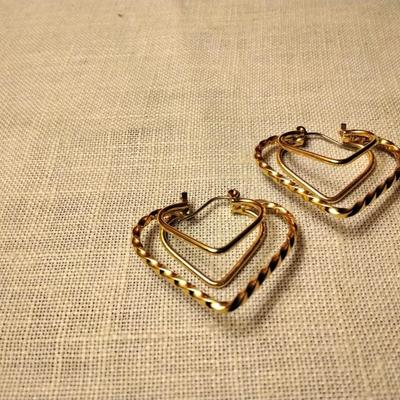Gold Tone 3D Heart Earrings
