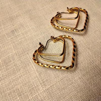 Gold Tone 3D Heart Earrings