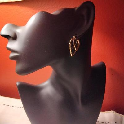 Gold Tone 3D Heart Earrings