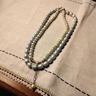 15" Double Pale Blue Pearl Necklace